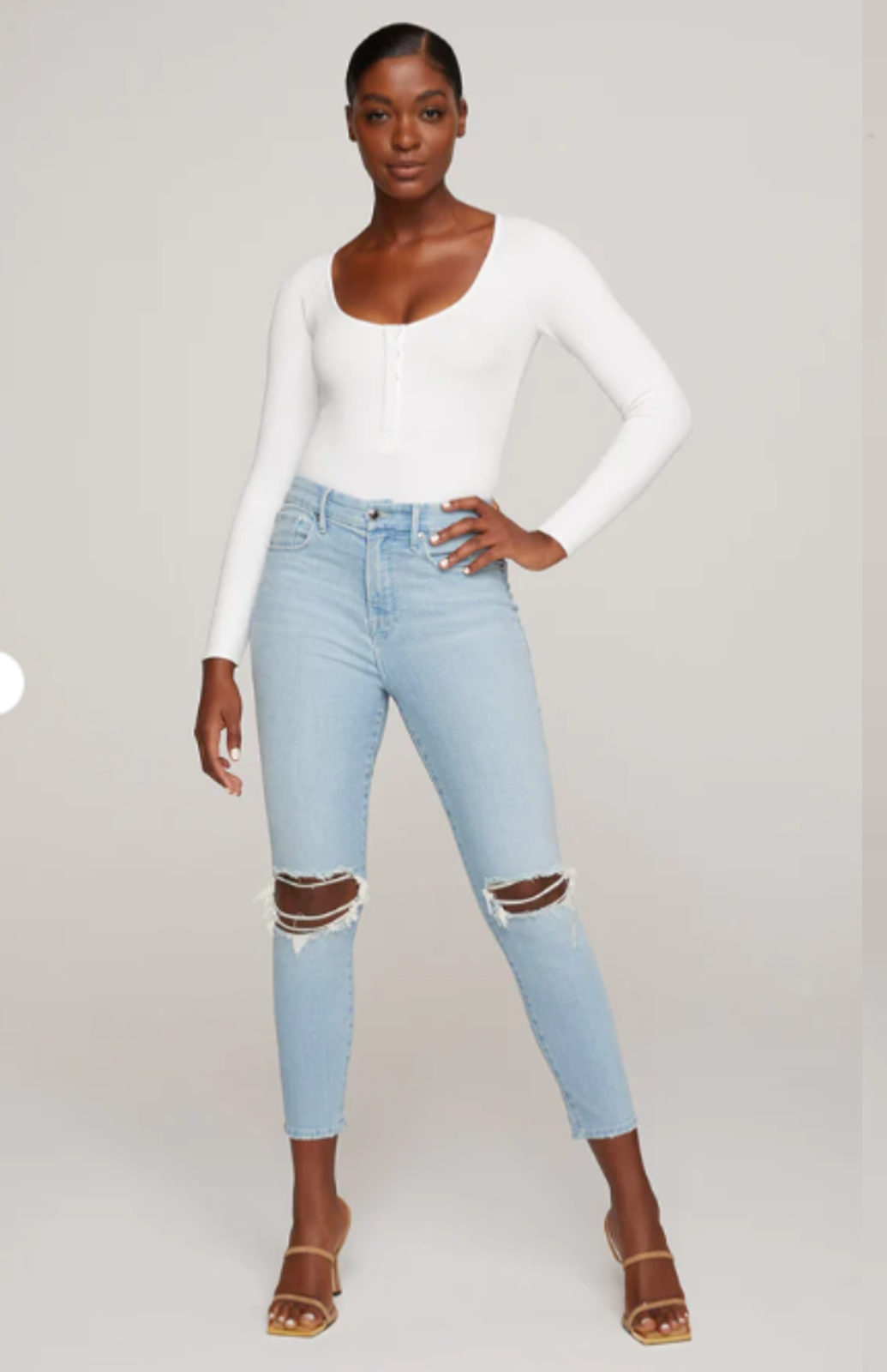 Good American Nwt Good Waist Skinny Distressed Crop Jeans In Blue635 // 6